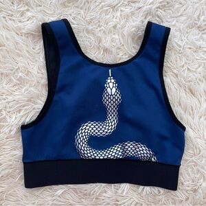Ultracor Silver Serpent Bonded Eros Navy Blue Crop Top Scoop Neck Sports Bra XS